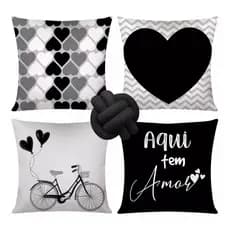 Kit C/ 4 Almofadas Cheias Decorativas + 1 Almofada De Nó Aqui tem amor preto