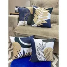 Kit 04 Almofada Cheias Decorativa Estampa Modern Print Luxo Abstrato Folhas Azul e Bege