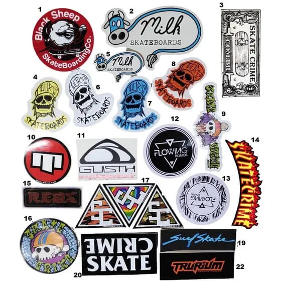 Adesivos Skate Skateboard Sticker Stronger Crail  REDS Black Sheep Moska Milk Niggli Cush Nineclouds Thunder Gobby Trurium Surf-Skate Flowing Skate Crime Long Praia Clube Rio Skateboards  Alma Boards Coast Adesivo Original