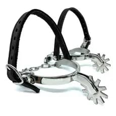 Espora Cavalo Vaquejada Inox Abvaq Profissional Correia Preto Par KLOPR