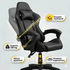 Cadeira Gamer  Black Giratória Altura Ajustável Escritório Preta ERGO MOVE