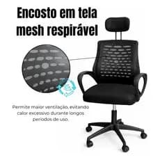 Cadeira Ergonômica com Encosto Mesh Respirável  e Apoio de Cabeça Confortável e Moderna