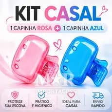Kit Casal 2 Clipes/Capinha Higiênica Protetora Escova De Dentes - Rosa + Azul + Frete Grátis