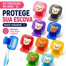 Kit Capa Ursinho Protetor Escova de Dente Infantil | Higiene para Casa Escola Viagem