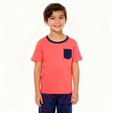 Pijama Infantil Gamer Camisa vermelha Manga Curta e Calça Azul Tamanho 5