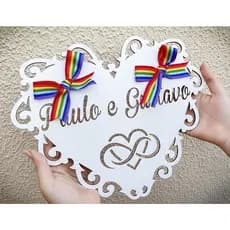 Porta Alianças Personalizado Em Mdf Branco Casamento Lgbt +