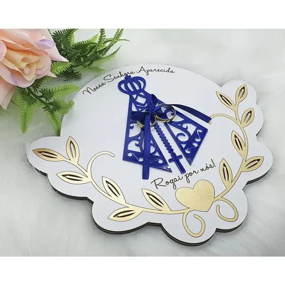 Porta Aliança Nossa Senhora em Mdf Branco Rogai Por Nós 25cm