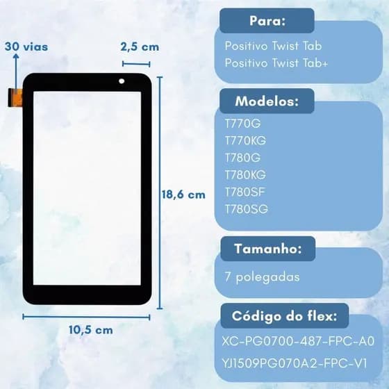 Tela Touch Para Tablet Pos Twist Tab T770g T780g T780sf T780sg  T780sf T780mf  Flex: Xc-Pg0700-487