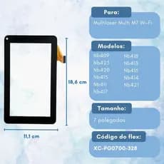 Touch Tela de Toque Multilaser M7 Wifi Nb409 Nb422 M7s Ml-S01e Ml-So4s Xc-Pg0700-328-A1