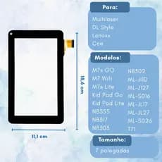Tela Touch Vidro Tablet Dl Style T71 Lenoxx Tb5400 Multilaser M7s M7s Go Cce Tr72 Preto Branco