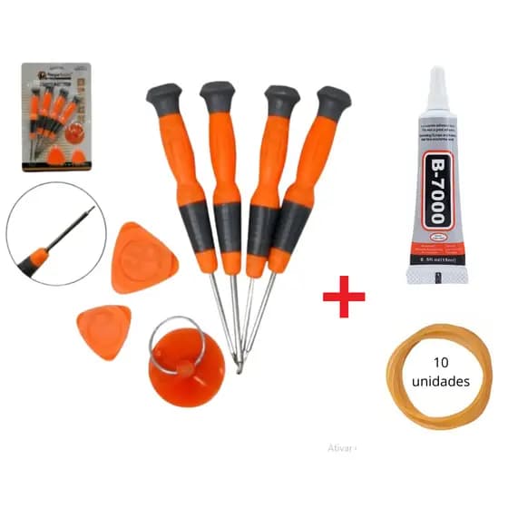 Kit Jogo De Ferramentas Chaves Cola 15ml B7000 Elásticos Para Abrir Reparo Tela Celular Tablet Notebook