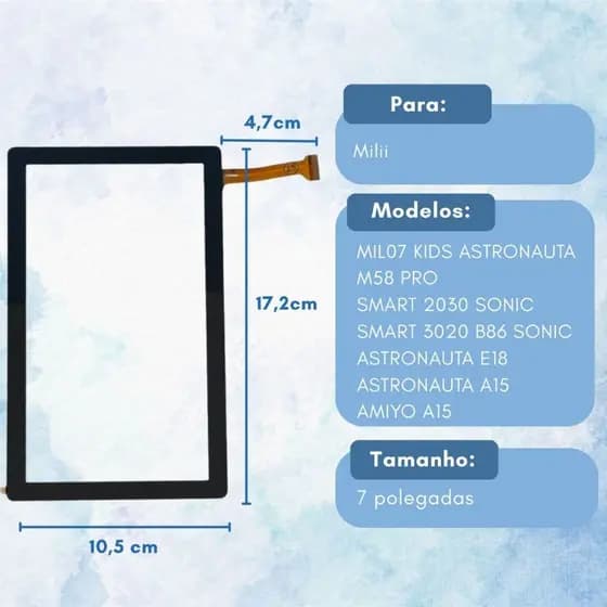 Tela Touch Para Tablet Infantil Milii Sonic Smart 2030 Stitch Astronauta Kids Mil07 Preto