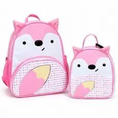 Mochila Infantil Mais Lancheira Térmica Raposa Rosa Modelo Zoo Creche