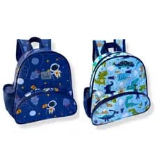 Mochila Maternidade Infantil Menino Bolsa Passeio Creche Escola de Costas com Estampa de Dinossauro e Astronauta