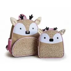 Mochila Infantil Mais Lancheira Merendeira Térmica Rena Caramelo Modelo Zoo