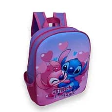 Mochila Escolar Infantil Lilo Stitch e Angel Namorada Menina Feminina Bolsa Passeio Creche Maternidade de Costas