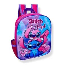 Mochila Escolar Infantil Lilo Stitch e Angel Namorada Bolsa de Menina Feminina Para Creche e Passeio Personagem Desenho