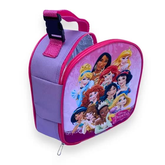 Lancheira Térmica Escolar Princesas  menina – Rosa e Roxo com Alça de Engate