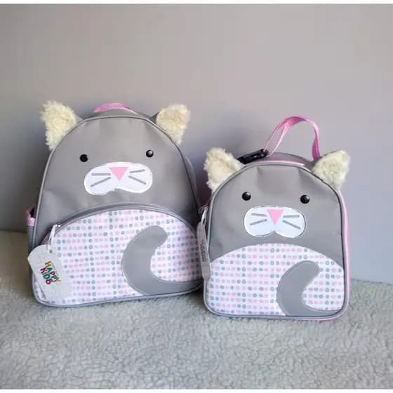 Mochila Infantil Gatinha Rosa Mais Lancheira Térmica Modelo Zoo Creche e Passeio