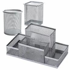 Kit 3 Porta Caneta Lápis Prata Treco Redondo Quadrado Escritório De Mesa