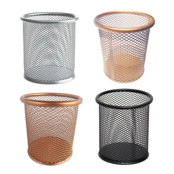Porta Lápis De Metal Organizador Decorativo De Mesa Redondo Rose Gold