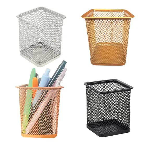 Porta Lápis Organizador Rose Gold De Metal Decorativo De Mesa Quadrado