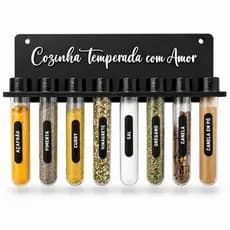 Porta Temperos 8 Potes Parede em MDF Preto Organizador Pote Tempero Condimentos Cozinha