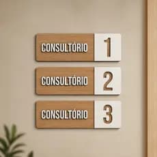 Kit Placas de Sinalização Consultório em MDF com Numeração Alto Relevo para Clínicas e Escritórios