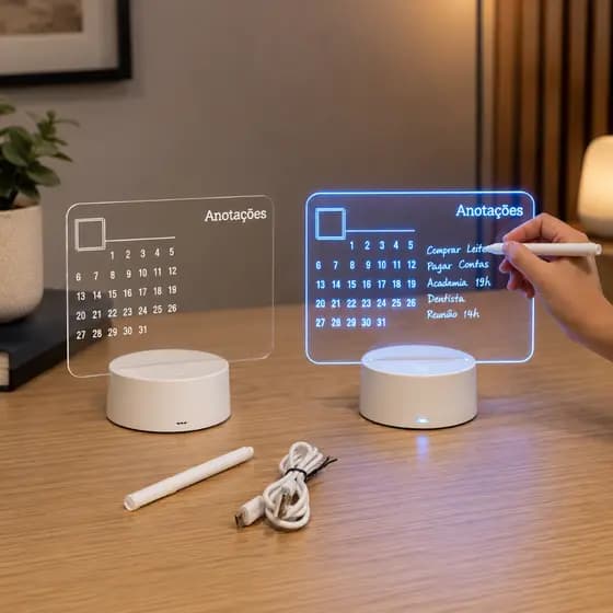 Luminária De Mesa LED 3D Calendário Para Escrever Com Caneta USB 7 Cores Decoração Presente Criativo