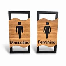 Kit Placa Banheiro Masculino e Feminino Premium MDF 30x15cm Sinalização Sanitário