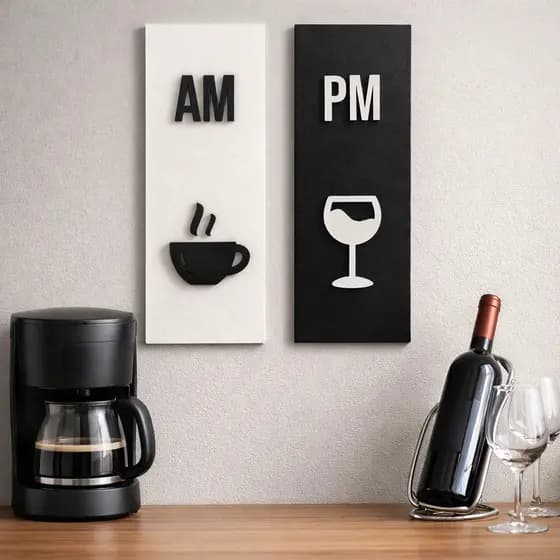 Quadro Decorativo Mdf 35x15 Cm Cozinha Am Pm Vinho E Café