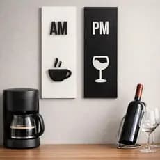 Quadro Decorativo Mdf 35x15 Cm Cozinha Am Pm Vinho E Café