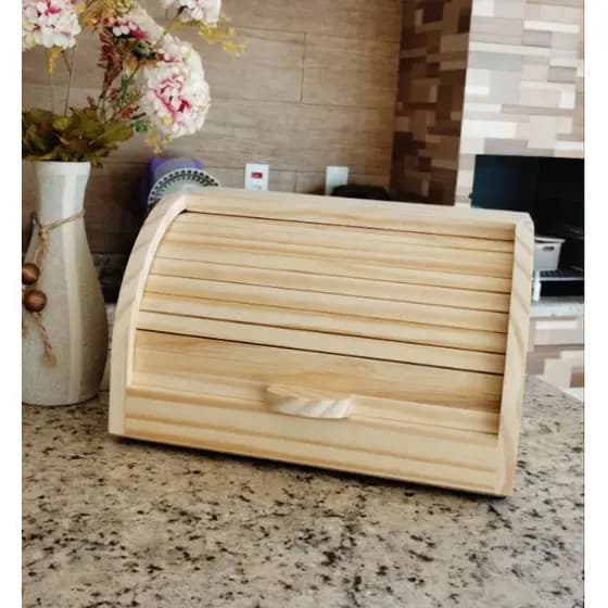 Caixa porta pão pães de madeira pinus grande cozinha sala decoração Dimensões 37 cm x 27cm x 25 cm