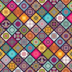 Papel de parede mandala no estilo azulejo multicolorida
