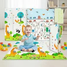 Tapete Atividade GRANDE Tatame Bebê Infantil Térmico Dobrável 200x150cm Impermeável Dupla Face Emborrachado