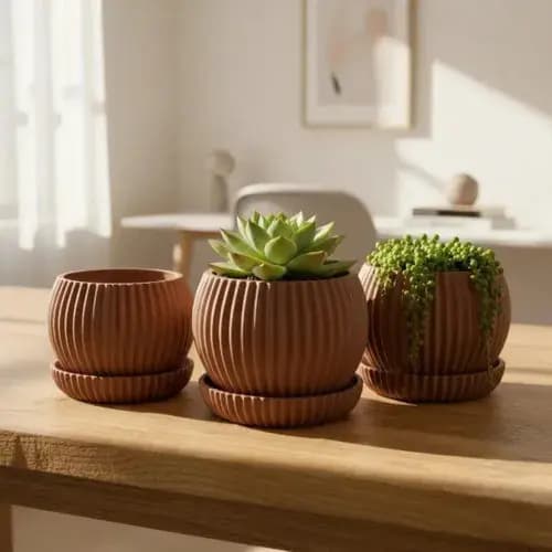 Kit 3 Vasos Suculenta Com Prato Decorativo Plantas Natutais