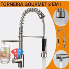 Torneira Cozinha Gourmet Aço Escovado Quente/Frio Misturador Monocomando Yab