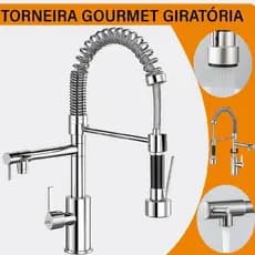 Torneira Gourmet Cozinha Bancada Flexível 2 Jatos Chuveirinho Aço Cromado Alta Pressão ÁGUA FRIA-Yab