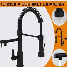 Torneira Gourmet Preto Fosco Cozinha Bancada Extensor Flexível 2 Jatos - Yab