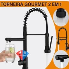 Torneira Cozinha Gourmet Monocomando Quente/Frio Extensor Flexível de Bancada Aço Inox Cor Preta Yab