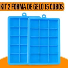 Kit 2 ou 3 Formas de Gelo Silicone 15 cubos Azul Quadrado Grandes Flexível Para Drinks Whisky - Yab