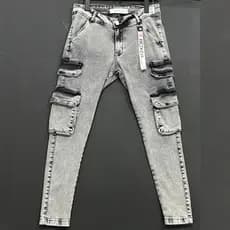 Calça Jeans Jogador Masculina Cinza Cargo