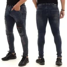 Calça Jeans Masculina Estilo Jogador Com Caveira
