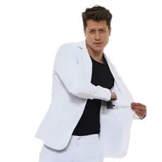 Blazer Masculino Branco Sarja Esporte Fino Slim Fit Elastano Premium Luxo