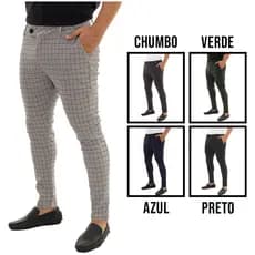 Calça Alfaiataria Masculina Xadrez Quadriculada Skinny Premium Bengaline Bolso Embutido slim Fit