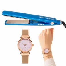 Chapinha Titanium Profissional Bivolt 110v/220v Original 450° graus + Brinde Relógio Feminino Luxo