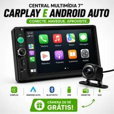 Central Multimídia 2 Din 7" Polegadas CarPlay Android Auto via Cabo Câmera de Ré + Bluetooth  Som Automotivo