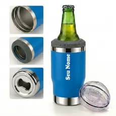 Copo Térmico 420ml Porta Lata Long Neck 5 Em 1 Abridor Inox com seu nome