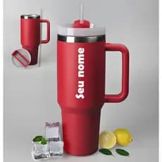 Copo Garrafa Térmico Com Alça Canudo E Tampa 1200ml Aço Inox com seu nome