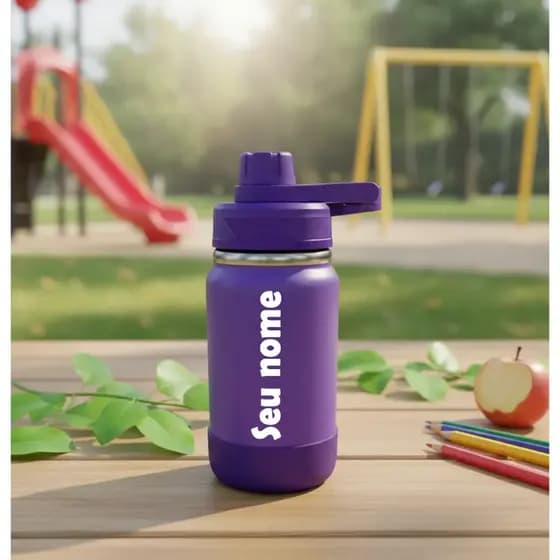 Mini Garrafa Térmica 350ml Kids Infantil Portátil Aço E Cor com seu nome gravado a lazer
